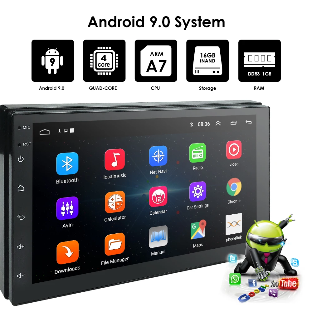 2 din Android 9,0 Автомобильная Аудиомагнитола четырехъядерный 7 дюймов Универсальный Автомобильный без dvd-плеера gps стереоголовка для Nssian DAB DVR ips BT