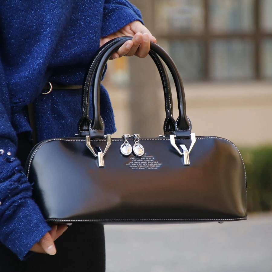 Брендовая Длинная черная женская сумка в виде ракушки Сумки из натуральной кожи