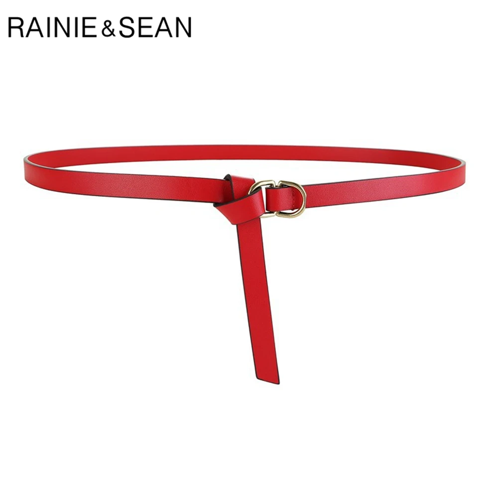 

Red Ladies Dress Belt Cowskin Thin Women Belt Quality Second Layer Cow Leather Waist Belt Female Strap 110cm