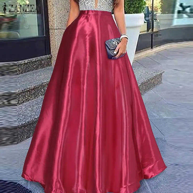 Юбка ZANZEA Женская празднивечерние с завышенной талией модная длинная однотонная