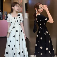 women summer vintage polka dot dress 2021 backless ruffle dress korean kawaii elegant beach midi dresses cute bow boho clothes