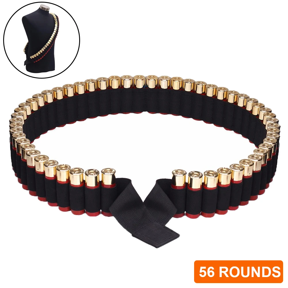 

56 Rounds Shotgun Shell Holder Bandolier Belt Tactical 150*5cm Cartridge Belt Airsoft 12/20 Gauge Ammo Pouch for Hunting