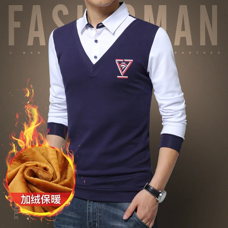 

High Quality 2020 Autumn Winter Men's Shirt Fashion Unique Design Thick Warm Shirts Pathwork Male Social Shirt Office Shirts