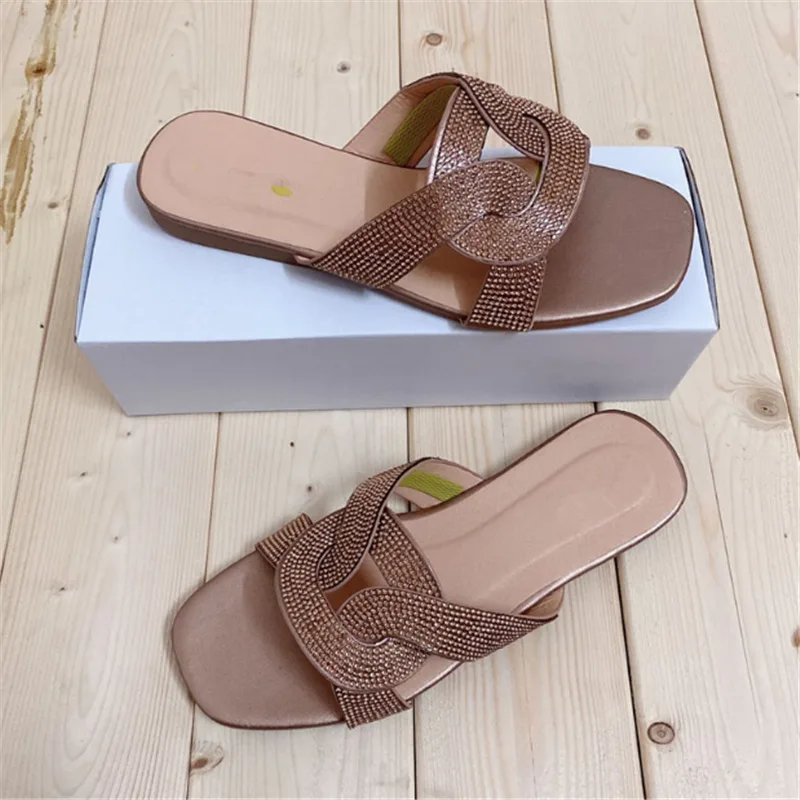 

[fvfv] Summer fashion rhinestone slippers daily solid color flat sandals slipper