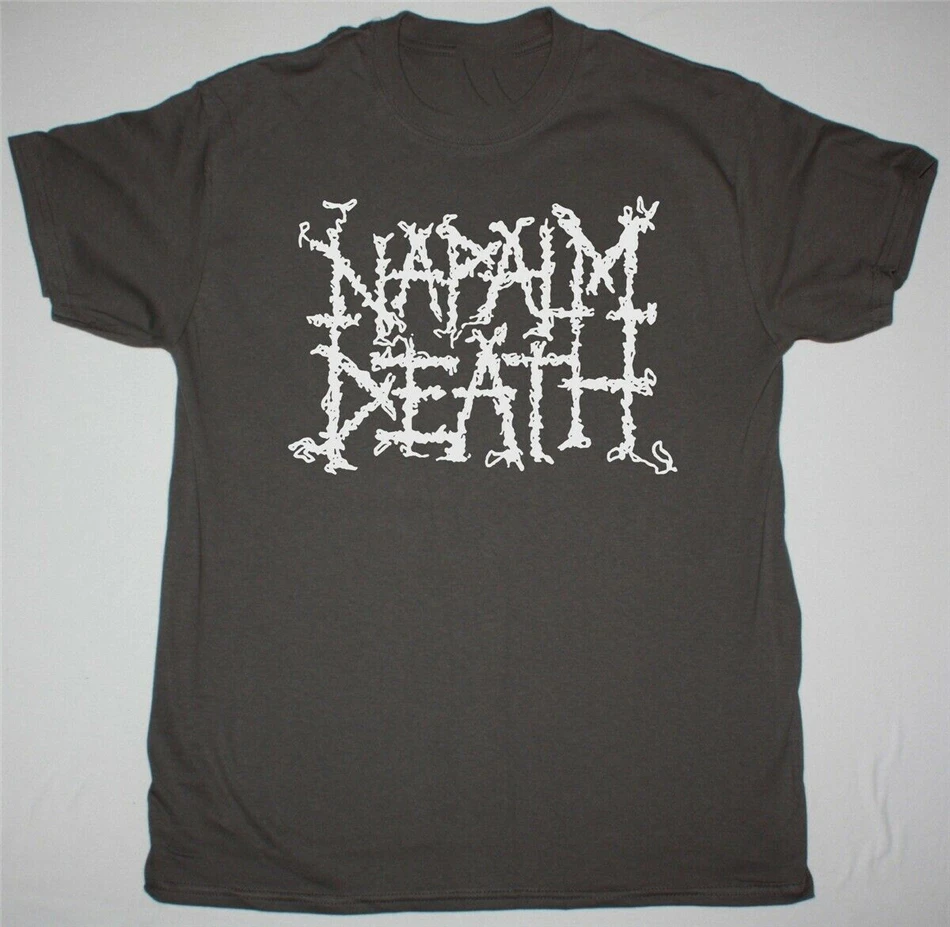 Темно серая футболка с логотипом NAPALM DEATH фирменная металлическим