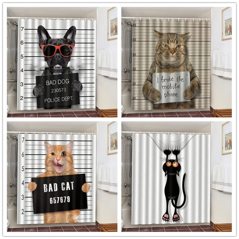 

Bad Dog Cats Polyester Shower Curtains Black and White Bathroom Curtain Bath 3D Blackout Screen Waterproof 180x180 Rideau Douche