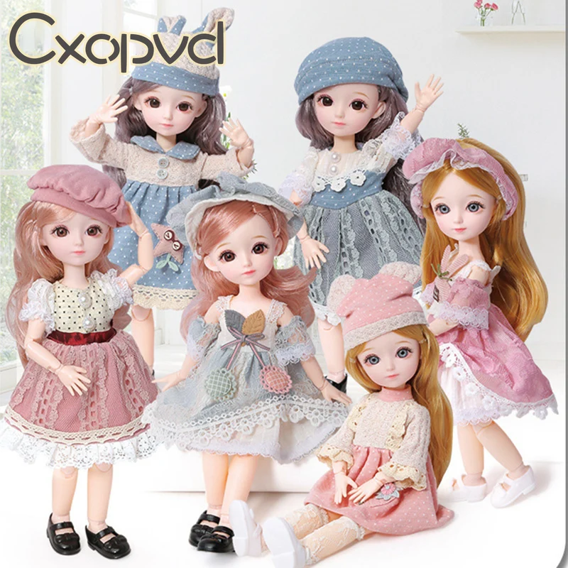 

12 Inch DIY Toys Movable Joints Doll Makeup Dress Up Cute Brown Blue Eyeball Dolls with Fashion Dress for Girls Toy