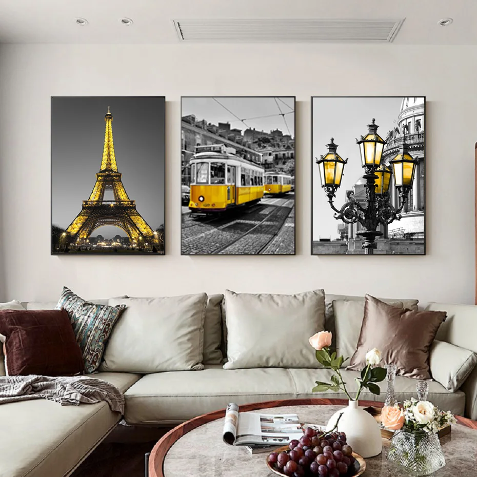 

Nordic Modern Photography Paris Tram Street Light Golden Eiffel Tower Poster Gallery Living Room Wall Art Picture Home Decoratio