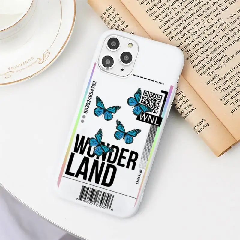 

World label ticket butterfly Phone Case Candy Color for iPhone 11 12 mini pro XS MAX 8 7 6 6S Plus X SE 2020 XR