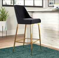 kitchen furniture modern design luxury upholstered golden shining legs bar chairs bar stool with backrest