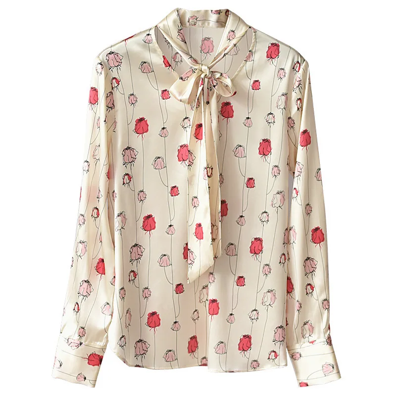 

New Bud ROSE SILK PRINTED SHIR type of silk top women s long sleeves