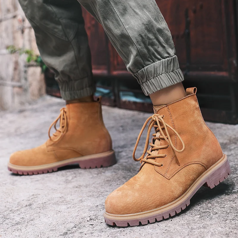 Мужские Винтажные замшевые ботинки Черные ботильоны на шнуровке Повседневная