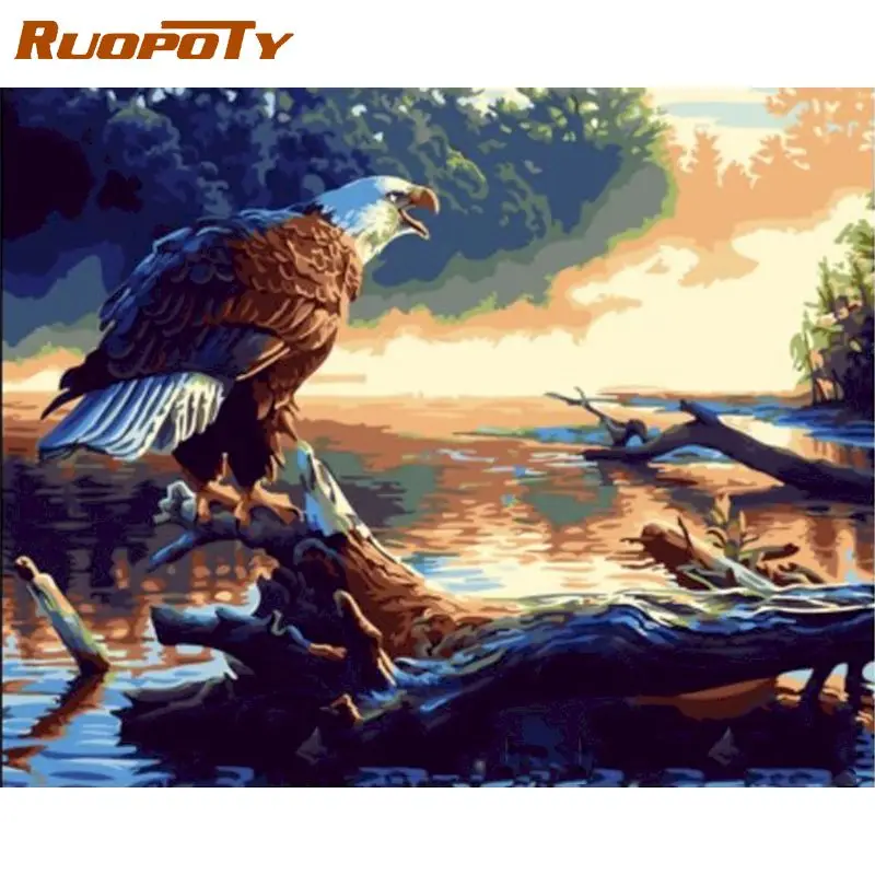 RUOPOTY DIY Краски ing по номерам Орел Животные картина на холсте настенный
