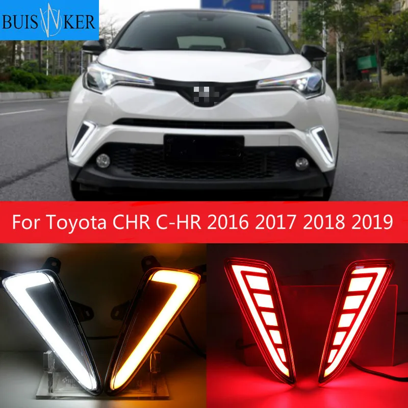 2PCS LED DRL Daytime Running Light For Toyota CHR 2016 2017 2018 2019 Daylight Fog Lamps with Turn Signal Lamp Car Styling | Автомобили и