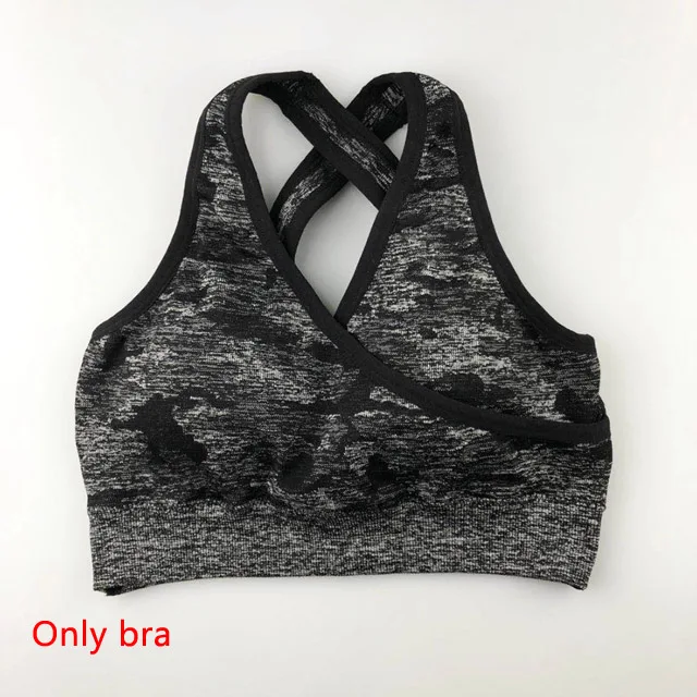 Black Bra 3 шт., камуфляжный бесшовный комплект для йоги, женская одежда для тренировок, бюстгальтер с эффектом омбре, топы с длинными рукавами, леггинсы, спортивный комплект для фитнеса, женская спортивная одежда - Цвет: Black Bra