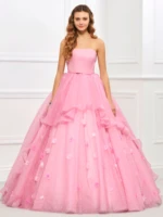 tanpell princess sweet strapless ball gown quinceanera dress sashes flower layers floor length designer quinceanera dress 2020