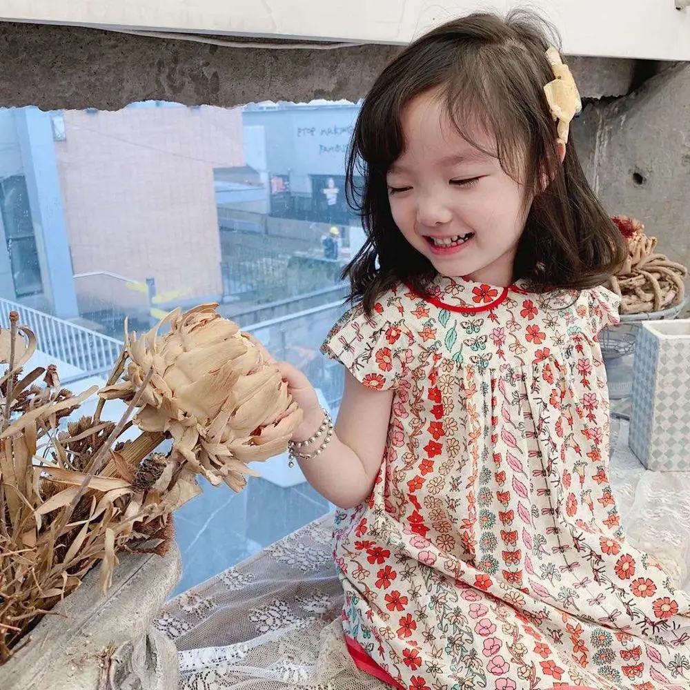 

2020 Summer fashion dress baby girls clothes Sweet rural style floral pattern fresh flower dress kids dress for girls