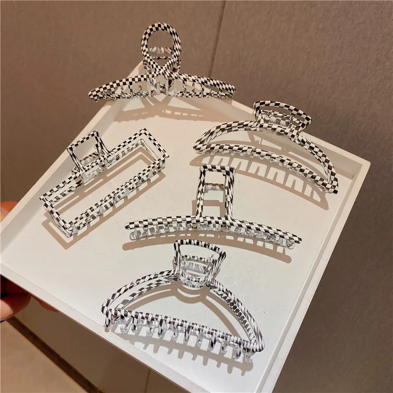 

1PCS Korean Temperament Houndstooth Plaid Geometric Large Hair Clip, Hair Clip, Girl's Fashionable Back Head Clip Headgear