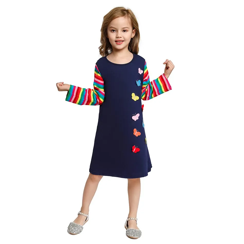 Платье MUABABY для девочек радужная Детская Хлопковая футболка с длинным рукавом