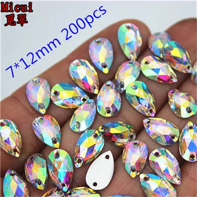 Drop 7x12mm 50-100 шт AB прозрачные каплевидные/конский глаз Пришивные полимерные Стразы AB хрустальные камни с плоским основанием для шитья одежды сумки украшения MC66 - Цвет: Drop 7x12mm