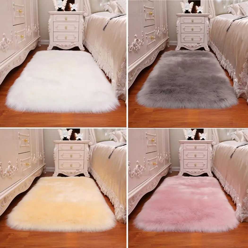 

Acrylic Plush Luxury Square Soft Artificial Wool Sheepskin Fluffy White Fur Carpet For Dining Room Corridor Living Room Bedroom