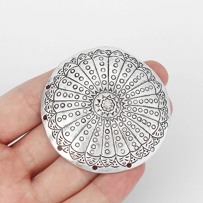 

2PCS Antique Silver Color Large Metal Round Charms Alloy Connectors Pendants 59mm DIY Necklace Craft Finding Jewelry Making