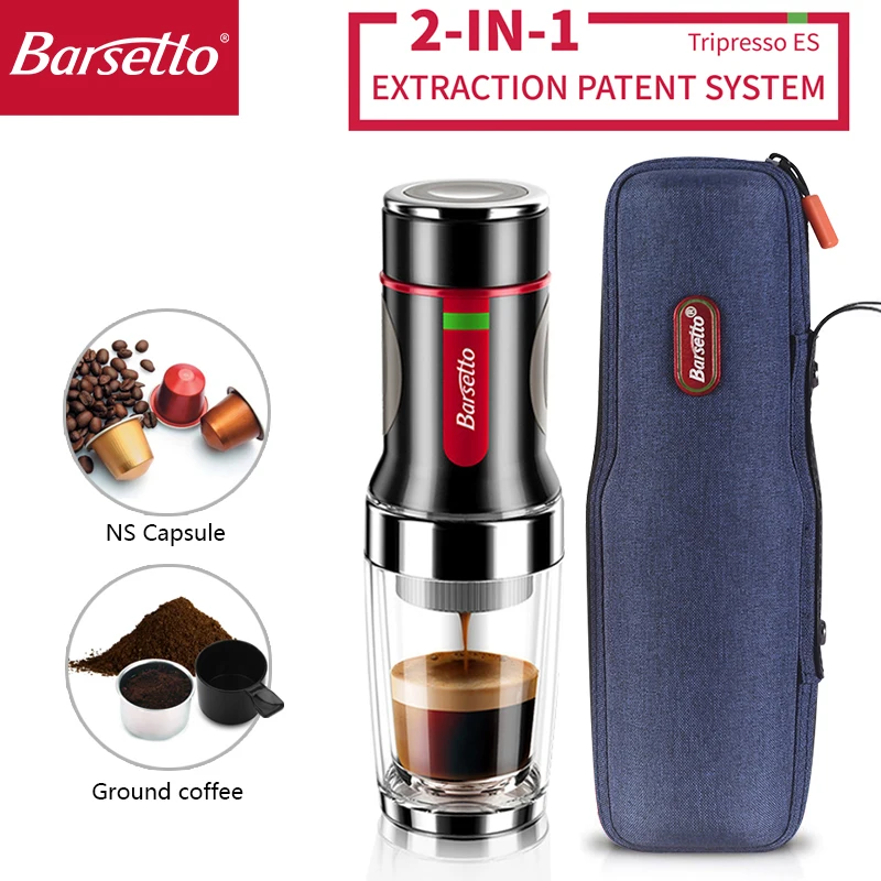Barsetto 2 в 1 портативная кофемашина 15 бар ручная Капсульная кофеварка эспрессо для