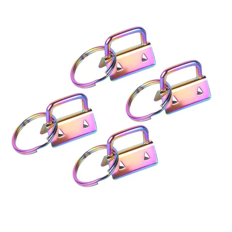 

50LD 4Pcs Key Fob Hardware 25mm Rainbow Color Vacuum Plating keychain Split Ring For Wrist Wristlets Cotton Tail Clip Webbing