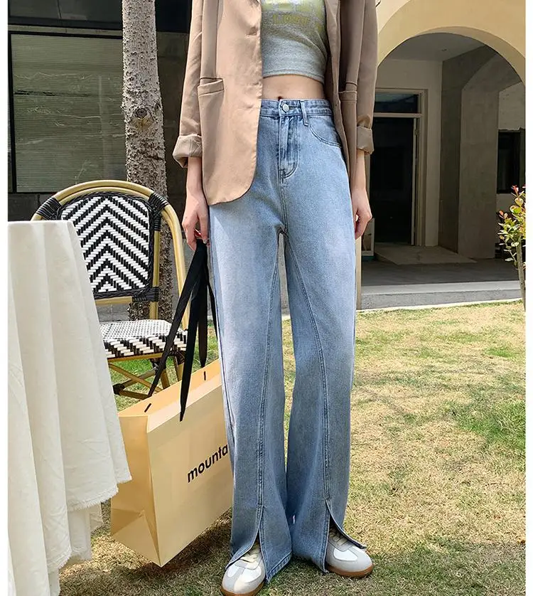 

ZHISILAO Straight Jeans Women 2021 Vintage Streetwear Split High Waist Denim Pants Jeans Plus Size 2021 Boyfriend Wide Leg Jeans