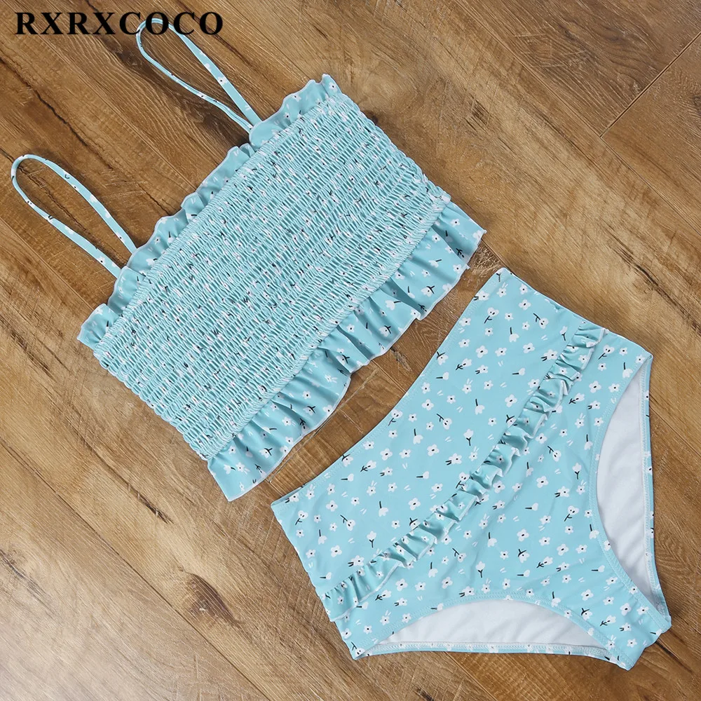 RXRXCOCO купальники Для женщин с цветочным принтом купальный костюм Высокая Талия