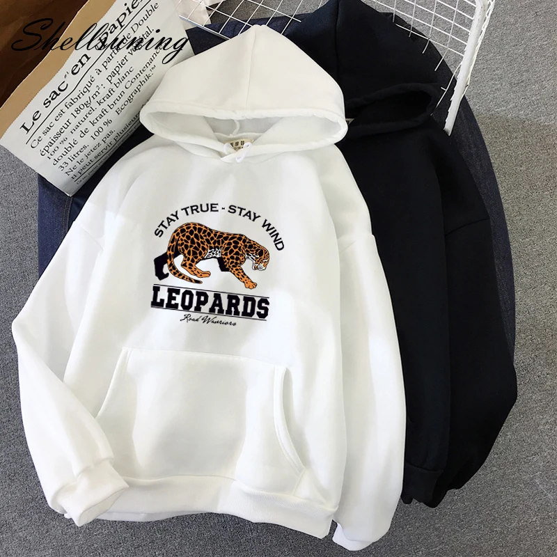 Женская толстовка с надписью Shellsuning Leopards Повседневный пуловер длинными рукавами