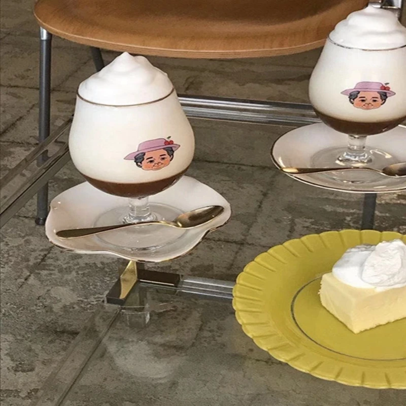 

2pcs/Cute Grandma Tall Glass Dessert Shop Coffee Cup Belly Juice Cup Bubble Water Cup