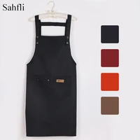 waterproof apron solid color korean style fashion baking cooking accessories adjustable length additional pocket decoration