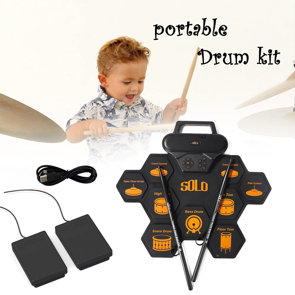 

Roll-Up Electronic Drum Silicone Electric Drum Pad Kit for Beginners Exercise Training Percussion with Drumsticks Sustain Pedal