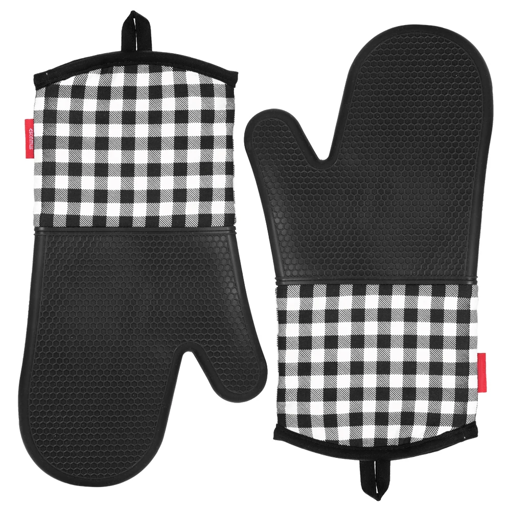 

Heat Resistant Silicone Oven Gloves Non-Slip Oven Mitts + 2 Cotton Pot Holders for Kitchen Cooking Baking Grilling Barbecue