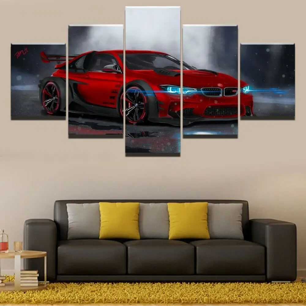 

No Framed Canvas 5Pcs Red Sports Car Cool Vehicle Wall Art Posters Pictures Home Decor Accessories Living Room Bedroom Paintings