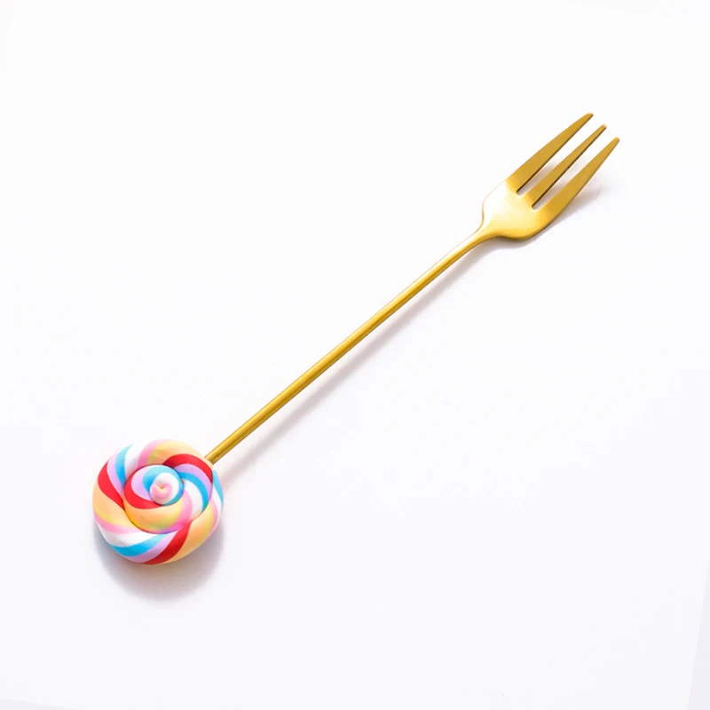 

1PC Stainless Steel Spoon And Fork Lollipop Resin Handle Fruit Fork Ice Cream Spoon Soup Spoon Coffee Spoon For Home Tableware