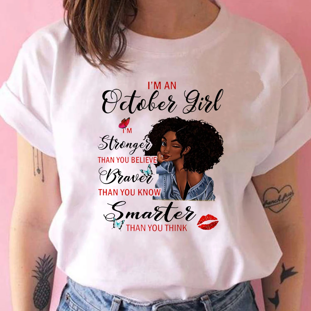 

90s Queen Women T-shirt Black Hair Cartoon White T-shirt Trendy Exquisite Versatile Short Sleeve Streetwear Creative Tshirt