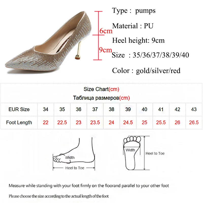

Lucyever Red Crystal Pointed Toe Pumps Women 2021 Sexy Thin High Heels Party Wedding Shoes Woman Zapatos Para Mujer Elegante