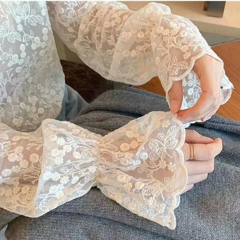 

Blouses Women Vintage Lace Mesh Spring Elegant Cozy Leisure Female Students Korean Style Trendy Hipster Minimalist Simple Chic