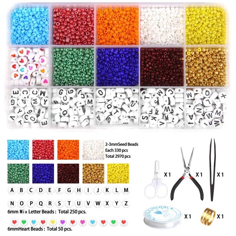

Colorful Seed Rice Shape Beads Set For DIY Jewelry Making with Tool Kit Craft Letter Beads Charms Jewelry Accessories Kit Boxes
