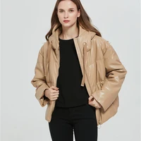 za 2021 streetwear winter hooded thick jackets women fashion zipper parkas women faux leather cotton jackets female ladies