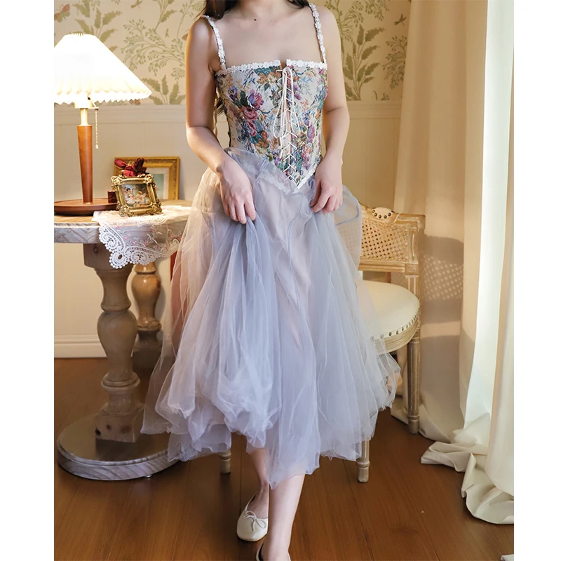 Французский винтажный корсет топы для ношения сексуальный с цветочным принтом