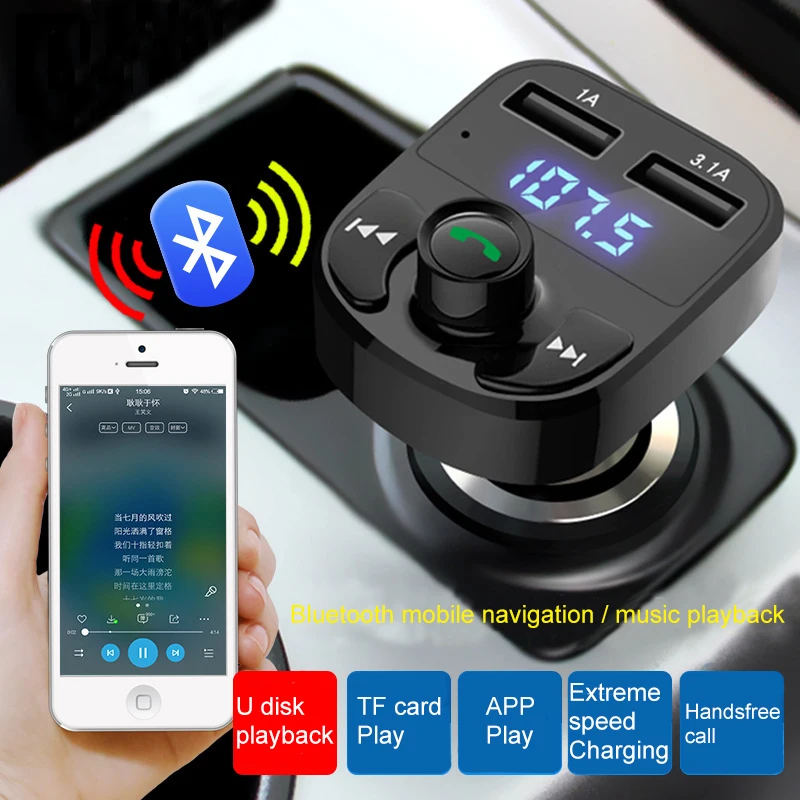 Автомобильный Bluetooth MP3-плеер, автомобильный Bluetooth fm-передатчик, автомобильный комплект с двумя usb-портами, автомобильное зарядное устройство 3.1A, быстрая зарядка, bluetooth, FM