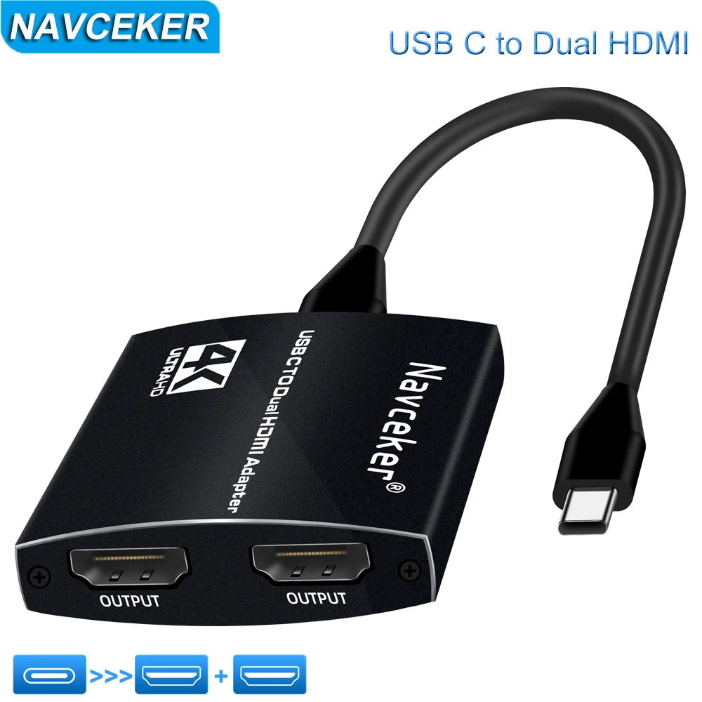 USB C к 2 HDMI Dual 4K отображает цифровой AV-адаптер для 2020-2016 MacBook Pro Mac Air/iPad Dell XPS 13/15 Surface 7/Go