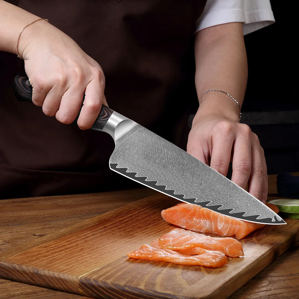

8.5 Inch Damascus VG10 Chef Knife Japanese High Carbon Sharp Blade Knife Meat Vegetable Fruit Slicer Kitchen Knife
