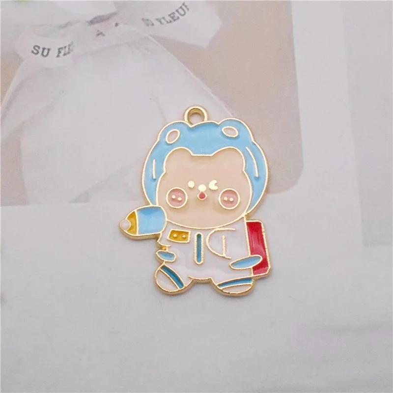 

Julie Wang 5PCS Enamel Cartoon Space Bear Charms Alloy Aerospace Animal Pendant Necklace Bracelet Jewelry Making Accessory