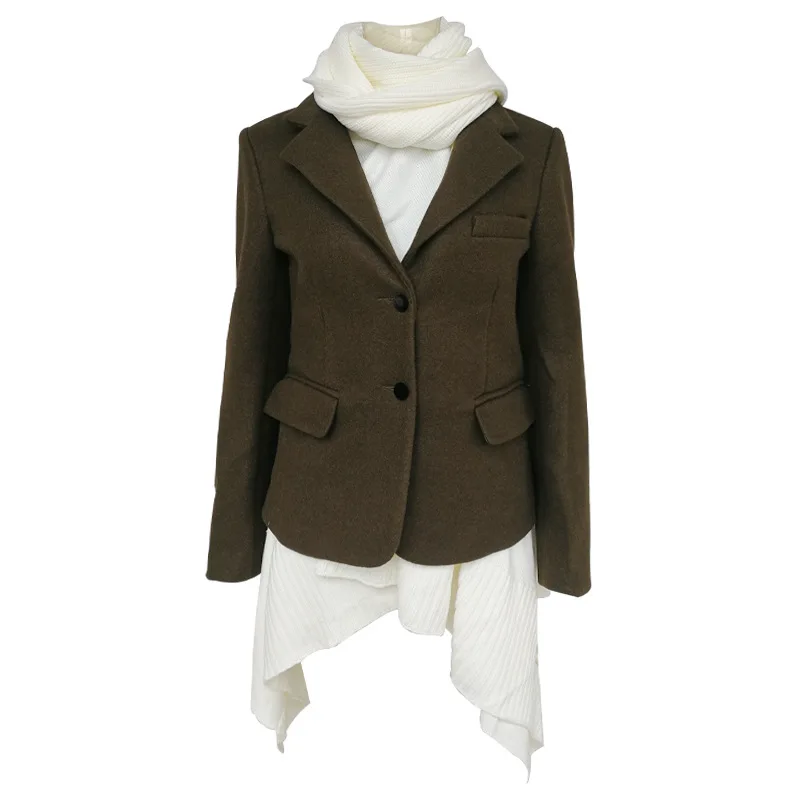 Асимметричное лоскутное Женское пальто с воротником шарфом длинным рукавом