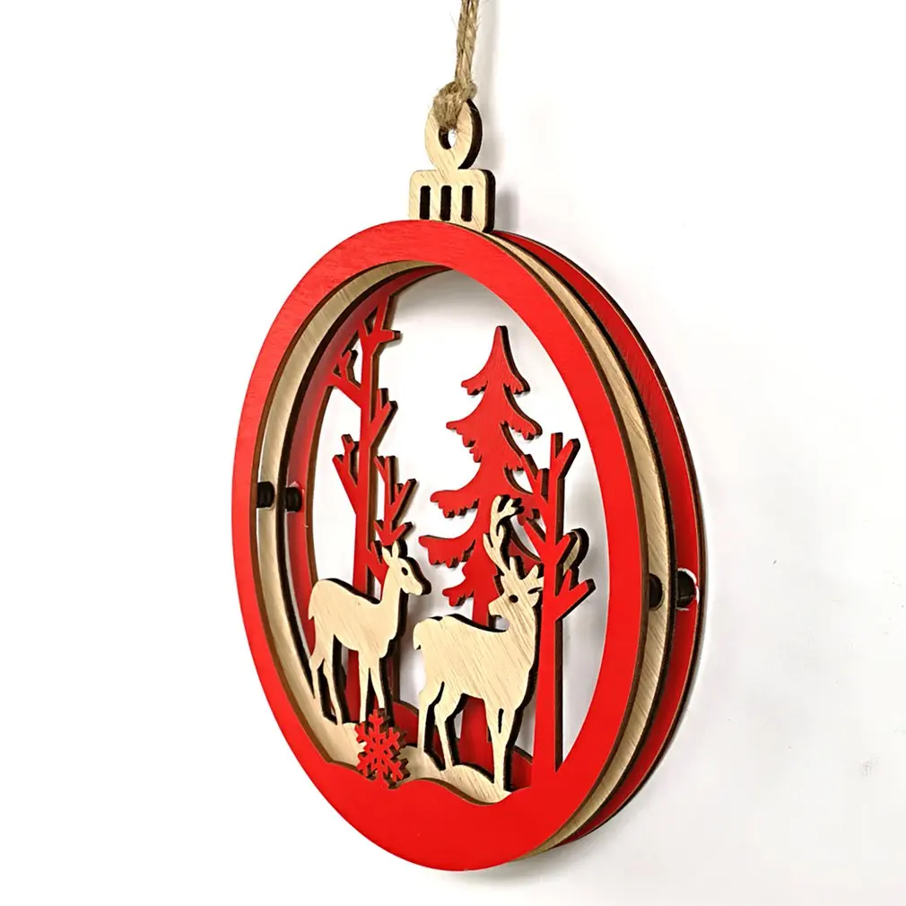 Деревянный Рождественский 3D большой кулон в форме лампы украшение милый