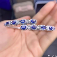 fine jewelry 925 sterling silver inlaid with natural gemstones womens luxury noble sapphire cuff hand bracelet support detectio